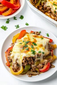 Hearty Low Carb Keto Philly Cheesesteak Casserole Recipe