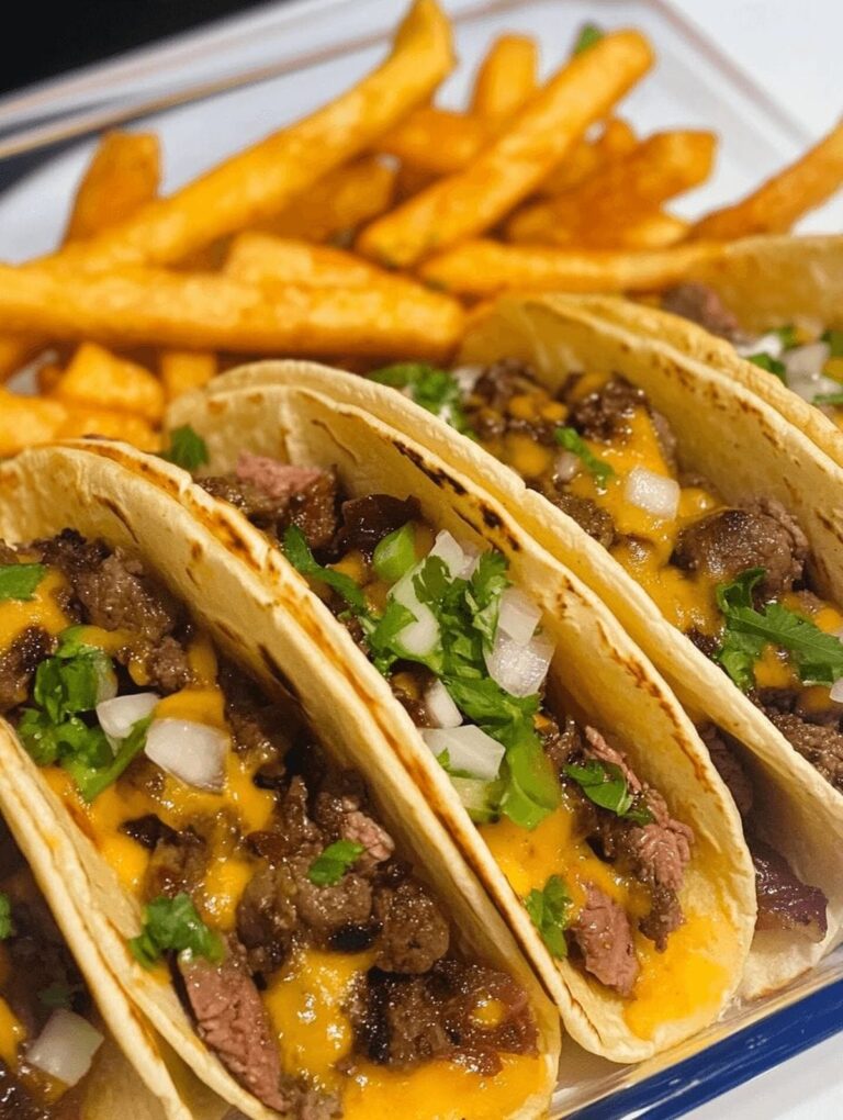 Hearty Cheese Steak Tacos With Crispy Buffalo Fries Recipe