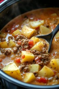 Hearty Crockpot Potato & Hamburger Soup Recipe