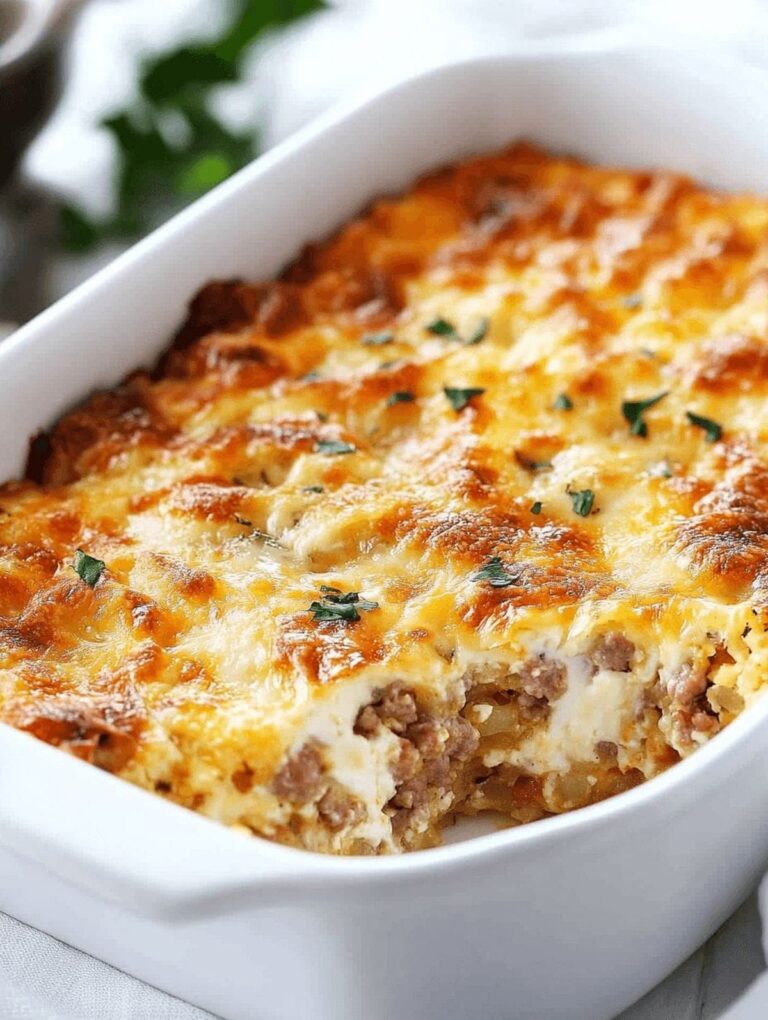 Savory Sausage, Egg & Cream Cheese Hash Brown Breakfast Casserole Recipe