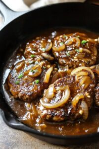 Savory Hamburger Steaks With Onion Mushroom Gravy Recipe