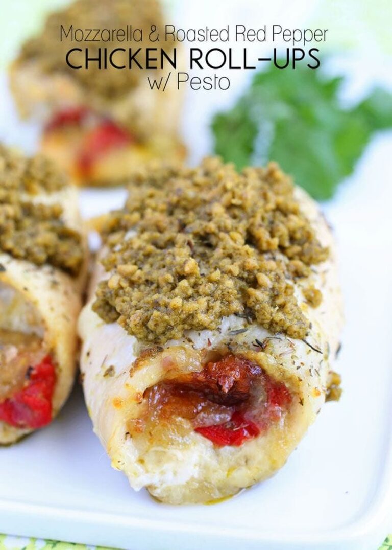 Creamy Mozzarella & Red Pepper Chicken Roll-Ups With Pesto Recipe