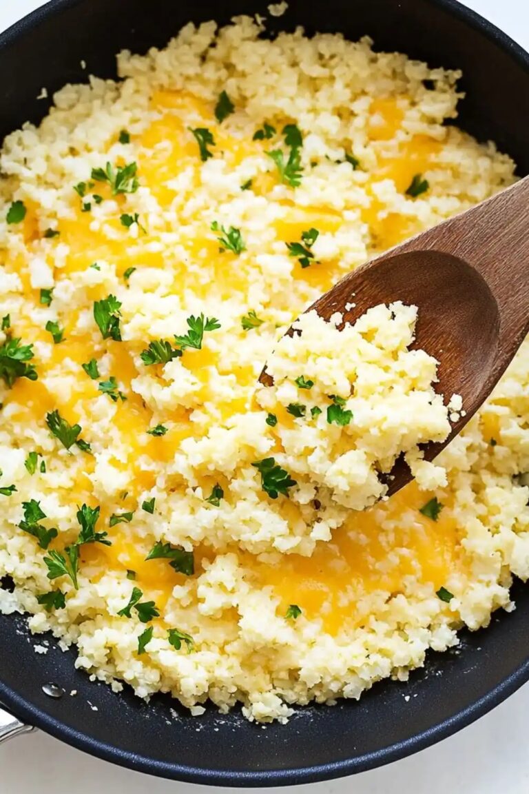 Effortless Low Carb Keto Cheesy Cauliflower Rice Recipe