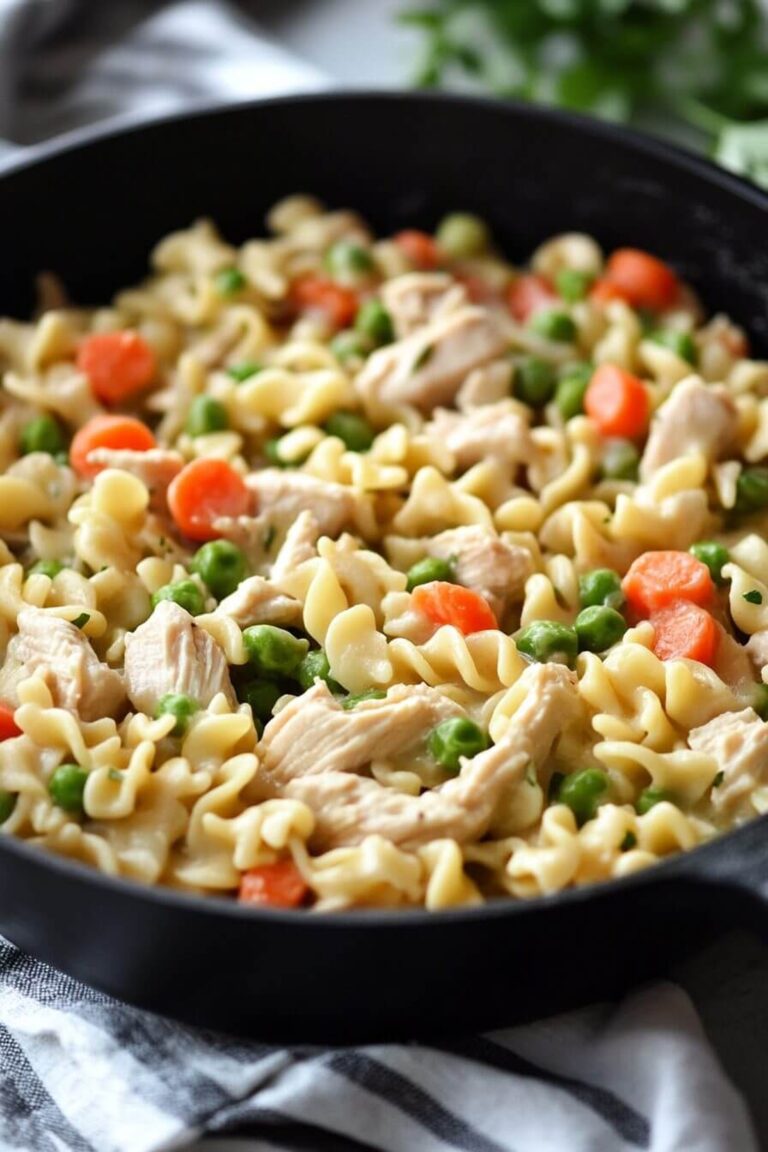 Creamy Chicken Pot Pie Noodle Skillet Recipe