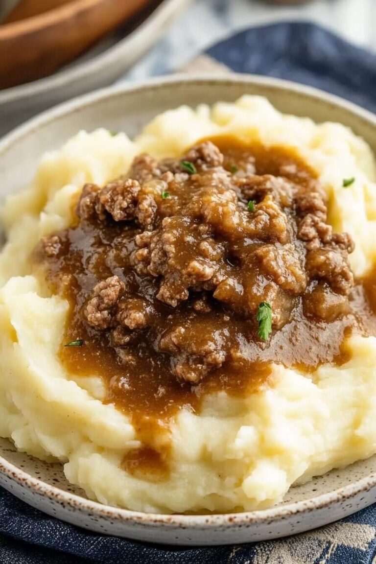 Hearty Ground Beef And Gravy Over Mashed Potatoes Recipe