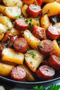 Hearty Fried Potatoes Onions And Smoked Polish Sausage Recipe
