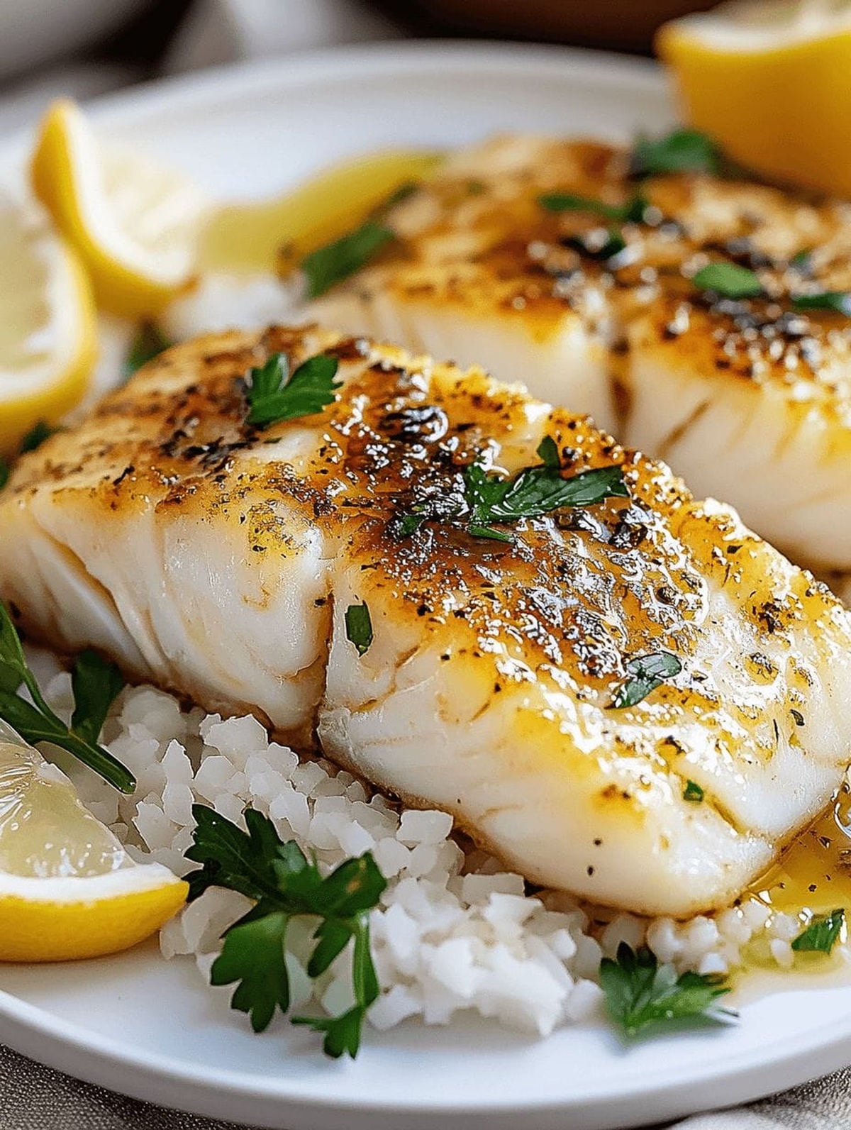 Tasty Golden Seared Cod with Herb Butter Sauce Recipe