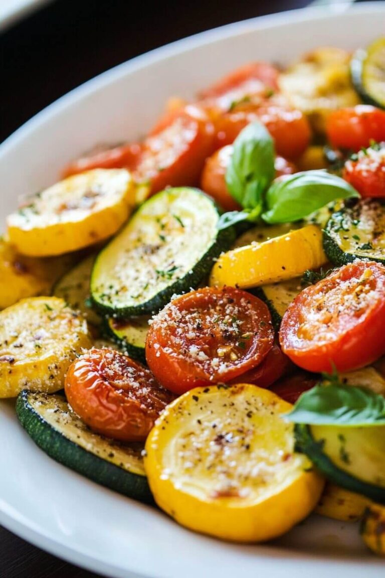 Savory Roasted Garlic-Parmesan Zucchini, Squash, & Tomatoes Recipe