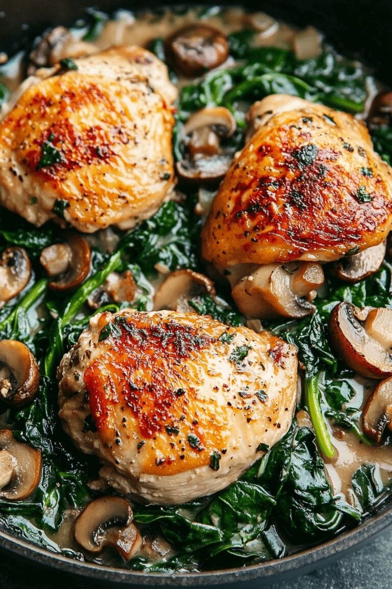Creamy Chicken, Vibrant Spinach, Wild Mushroom Skillet Recipe